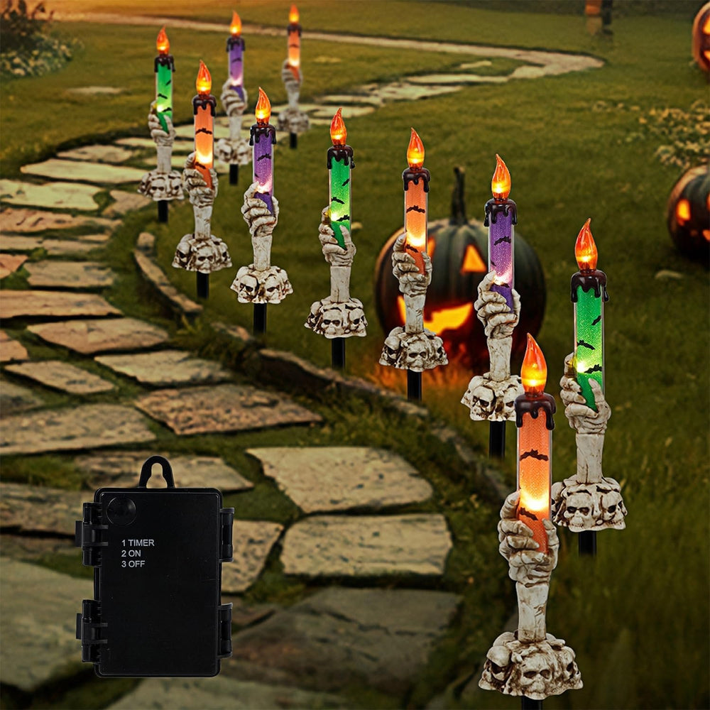 WATERGLIDE Halloween Decoration Candle Light Stakes, 10 Pack Skeleton Hands H...