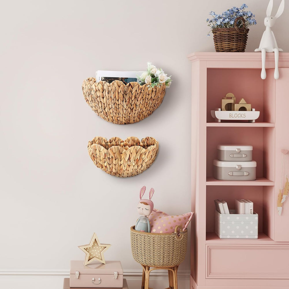 Teenyyou 2 Pack Scalloped Wicker Wall Baskets Boho Hanging Baskets