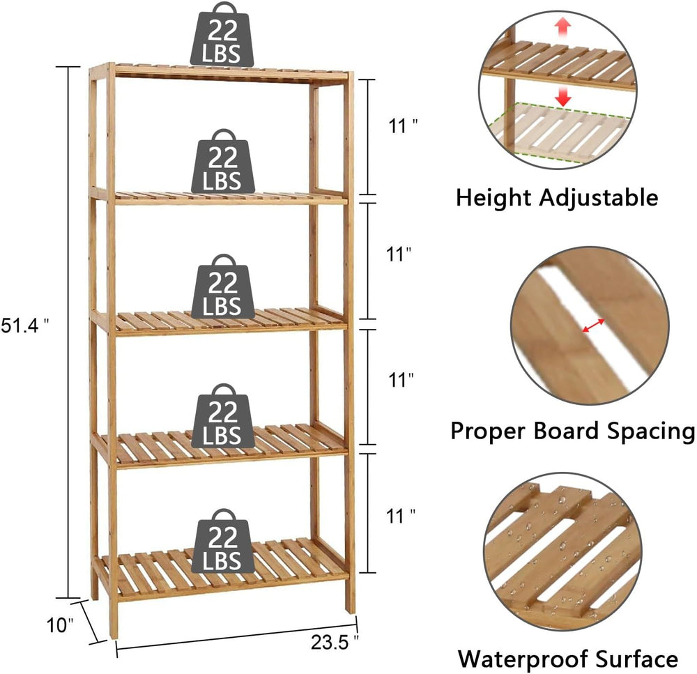 Bamboo Shelf Bathroom 5-Tier Storage Shelves Free Standing Rack Multifunction...