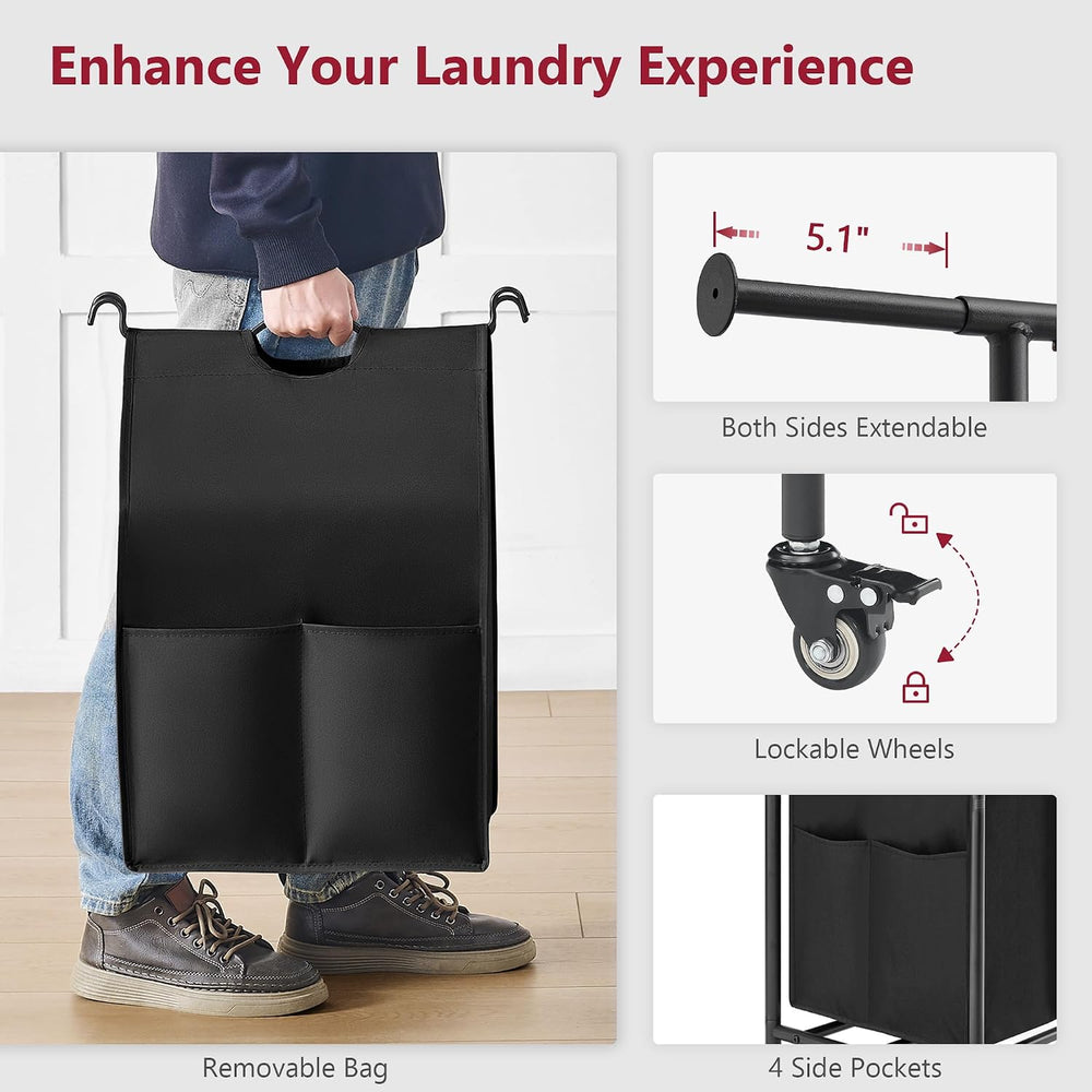 Tajsoon Laundry Sorter with Hanging Bar, 4 Section Laundry Hamper, Black
