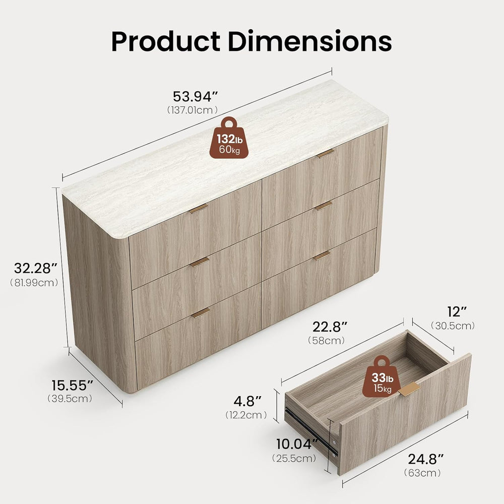 ModernMate 6 Drawer Dresser for Bedroom, 54" Clothes Dresser with Smooth...
