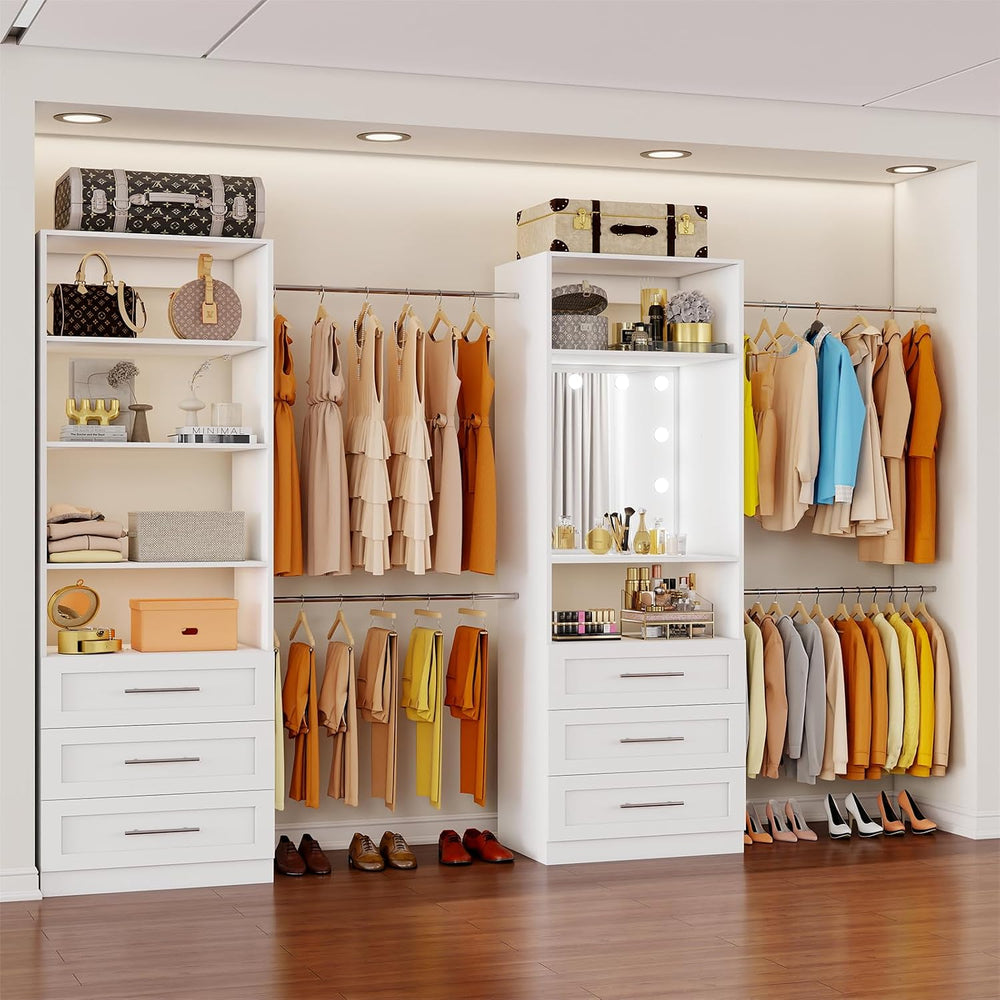Closet System with 6 Drawers & Mirror, 4-12FT Closet Organizer System wit...