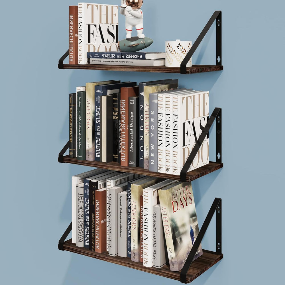 BAMEOS Floating Shelves Rustic Wood Wall Shelf, Small Bookshelf for Living Ro...