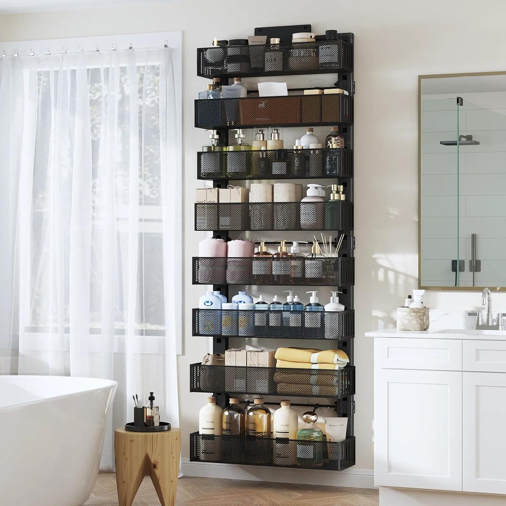 Over The Door Organizer, 8-Tier Heavy-Duty Metal Mesh Rack, Adjustable Large ...