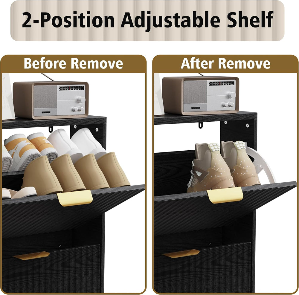 KIGOTY Narrow Shoe Storage Cabinet, Shoe Cabinet with 2 Flip Drawers, Freesta...