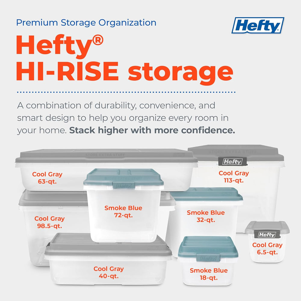 Hefty 63 Qt Hi-Rise Storage Bin with Lid, Stackable Plastic Storage Container...
