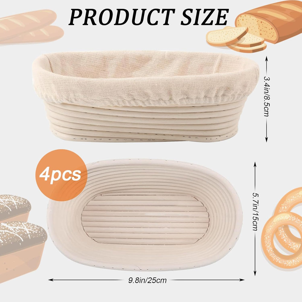 Nalcant 4 Pack Oval Banneton Proofing Basket Set 10 Inch, Natural Rattan Sour...