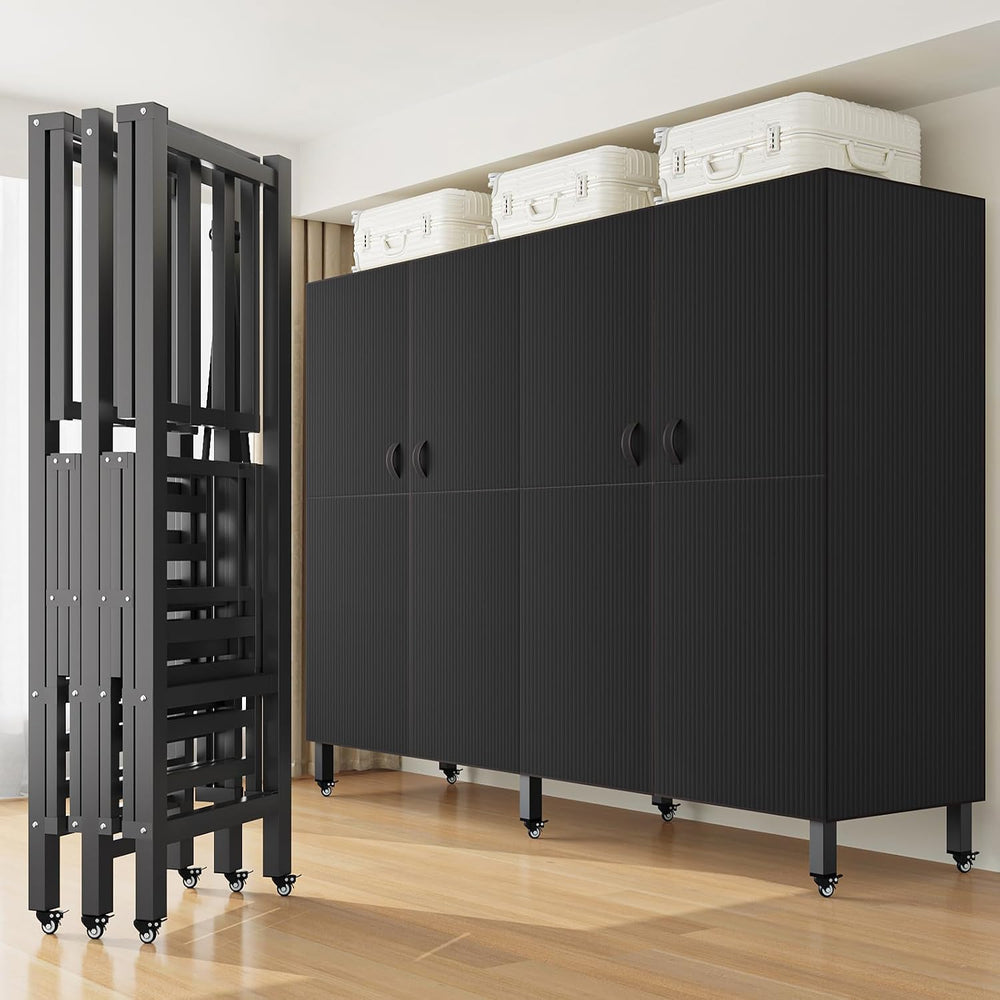 70.9in Foldable Portable Closet Wardrobe with Magnetic Door, Black