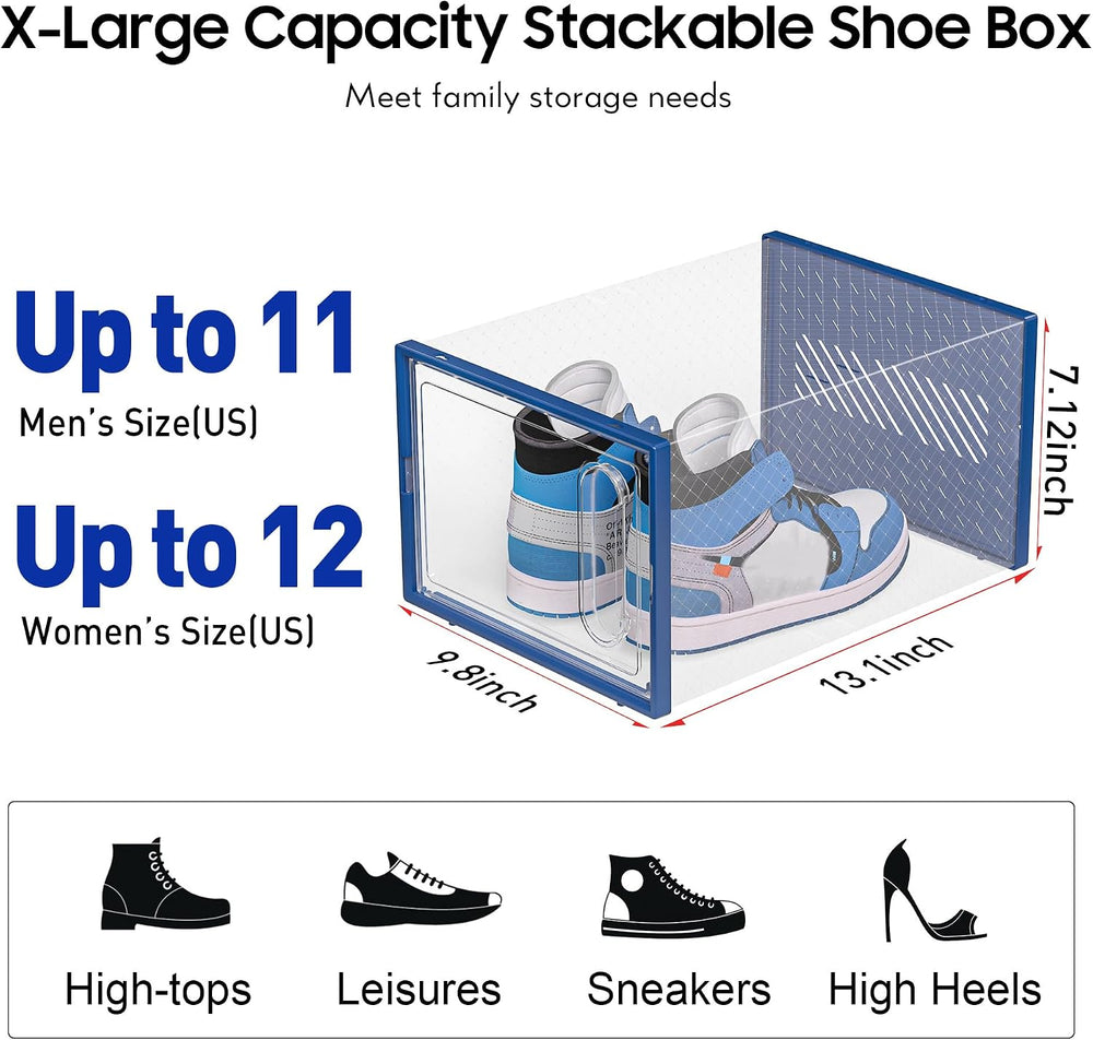eWonLife Large Shoe Organizer Storage Box with Magnetic Door,12 Pack Clear Pl...