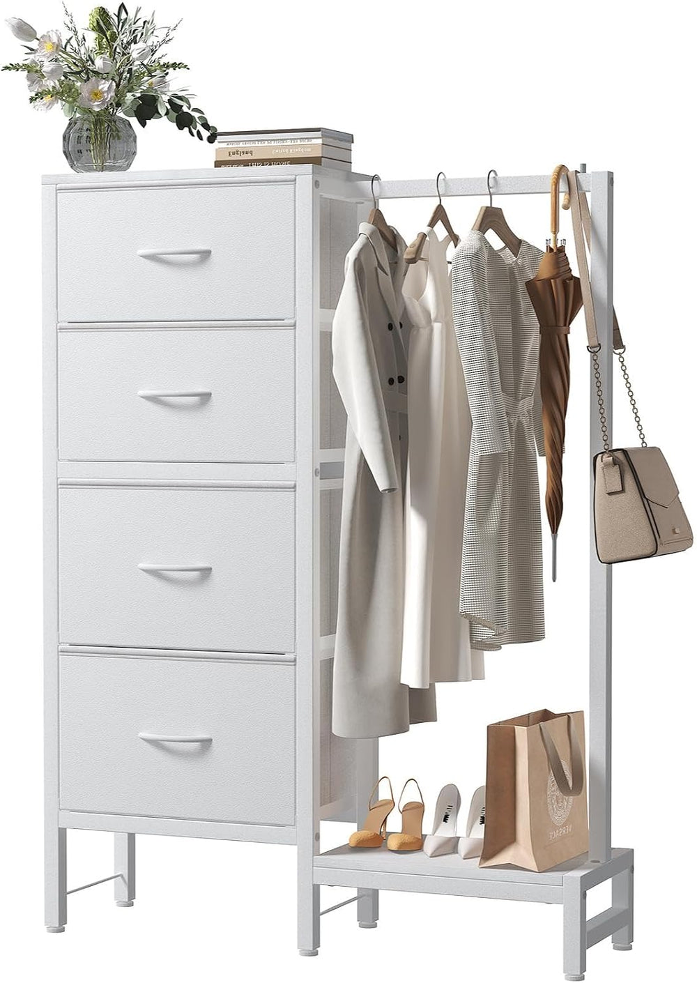 DUMOS Tall Dresser with Hanging Rack, 4 Drawer Dresser for Bedroom