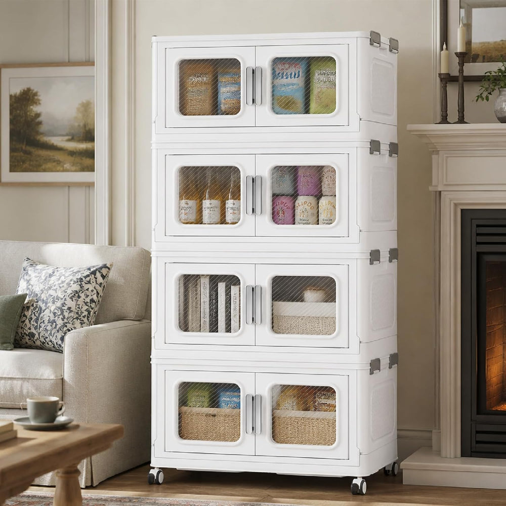 BROVIEW 240 Qt Extra Large Stackable Storage Bin with Lids, 4 Pack White