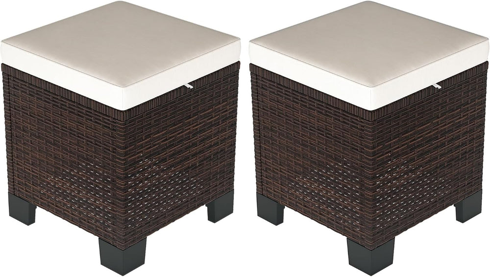 Outsunny 2 Pieces Outdoor Patio Ottomans All Weather PE Rattan Beige