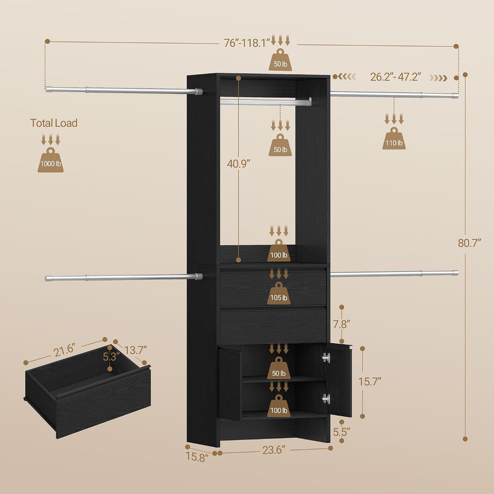 Hzuaneri Closet System Closet Organizers and Storage with 2 Drawers