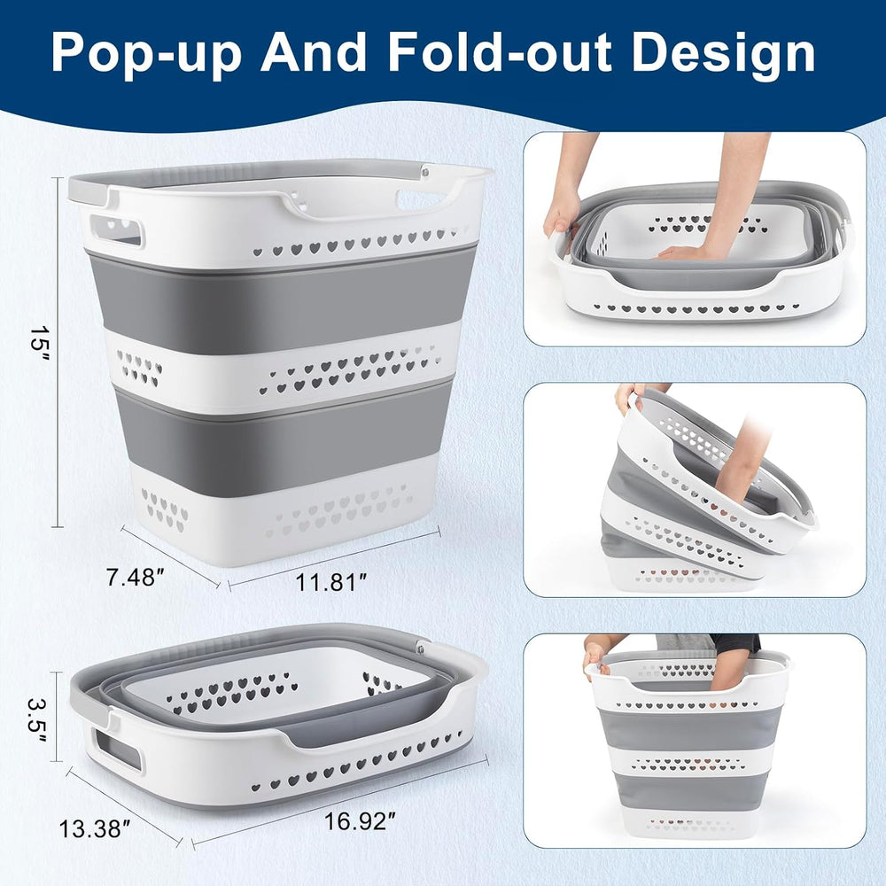Collapsible Laundry Baskets 42L 2 Pack Pop Up Clothes Hamper for Laundry