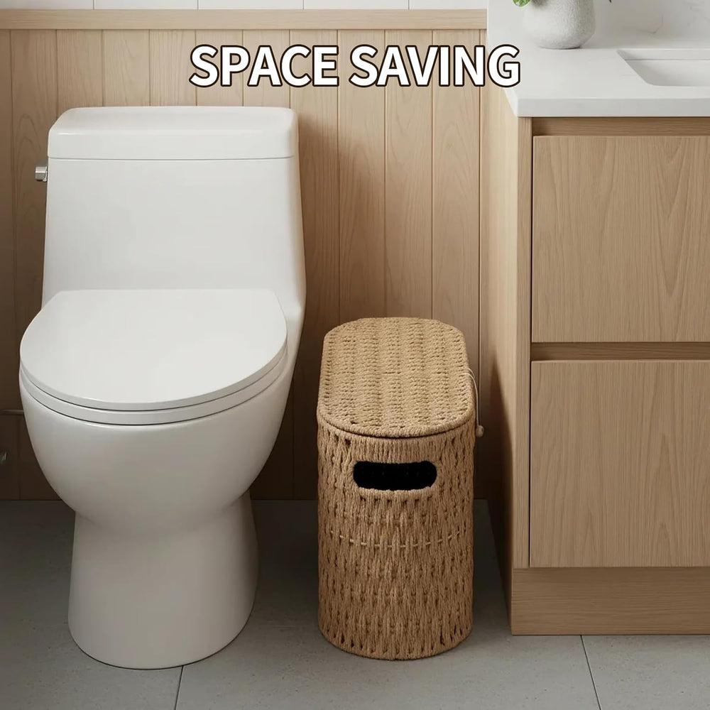 Toilet Paper Storage Basket with Lid, Paper Rope Wicker Basket for Bathroom O...