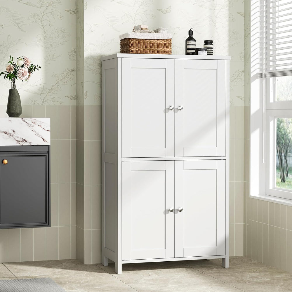 Shintenchi Bathroom Storage Cabinet 4 Doors & Adjustable Shelves White