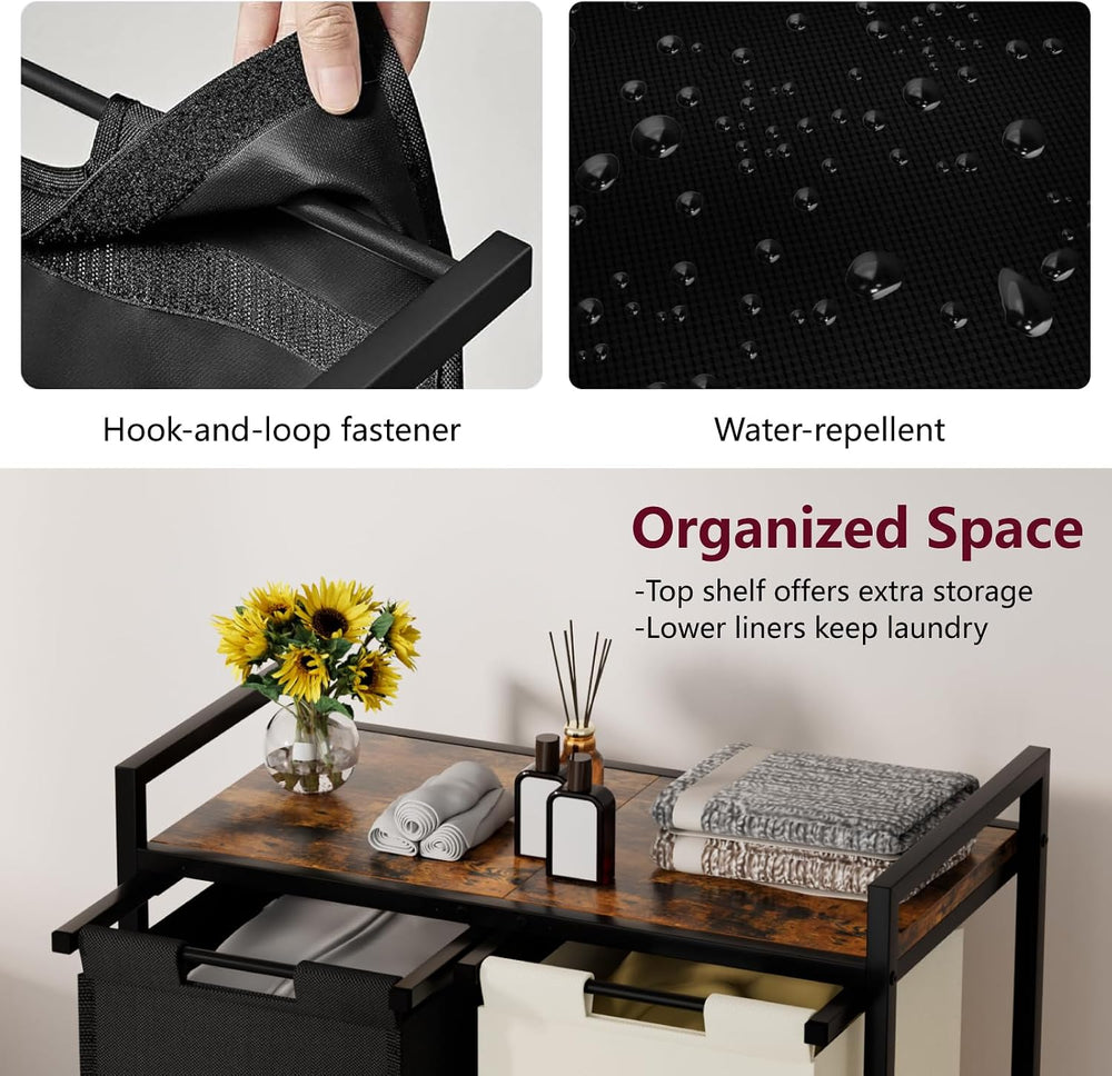 Huhote Double Compartment Laundry Basket, Laundry Sorter with Top Shelf, 2 Re...