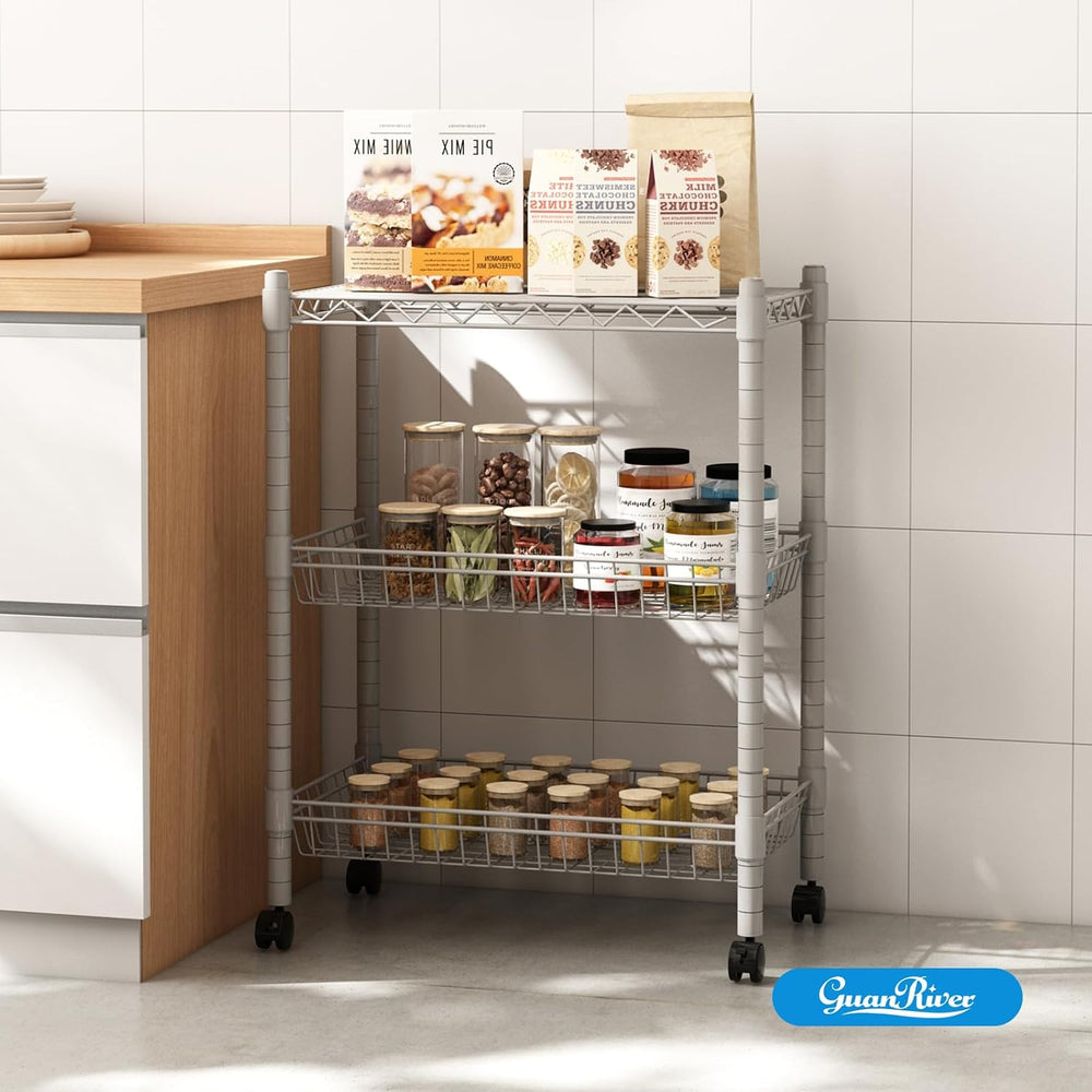 Guan River 3 Tier Wire Basket Shelf,Silver,23.23" L x 13.11" W x 32...