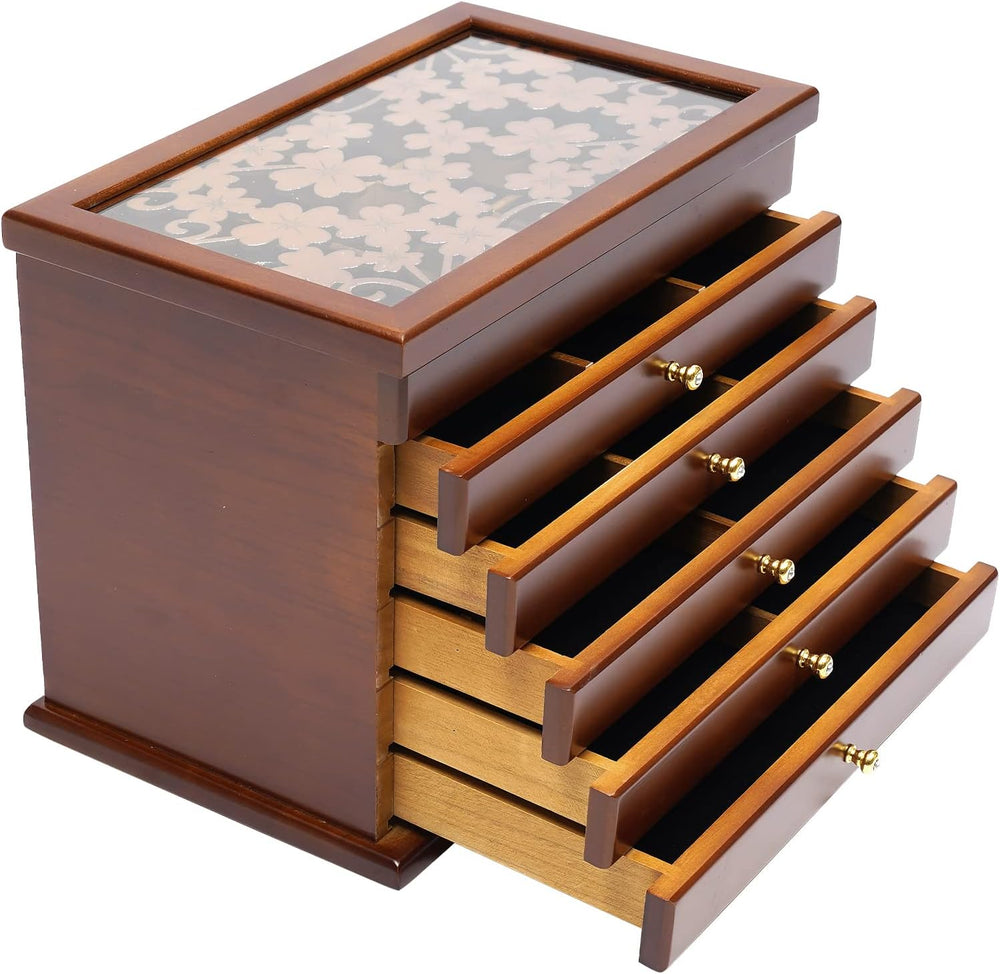 Jewelry Box for Women, 6-Tier large Wooden Jewelry organizer Vintage 5 Drawer...