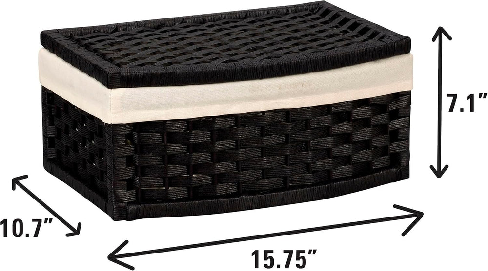Household Essentials Hand-Woven Paper Rope Basket with Lid and Liner, Black S...