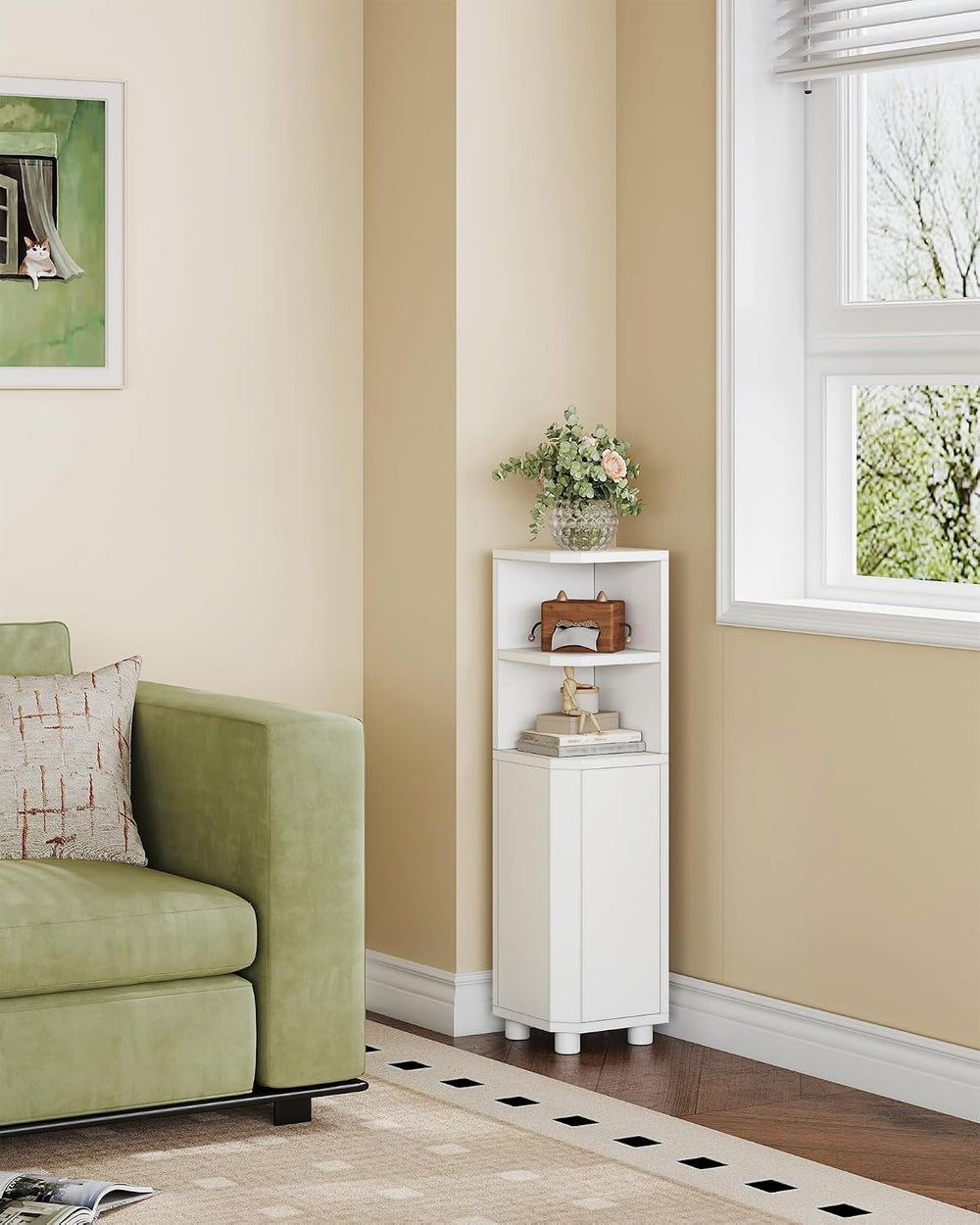 Hzuaneri Corner Cabinet, Small Bathroom Corner Cabinet with Doors