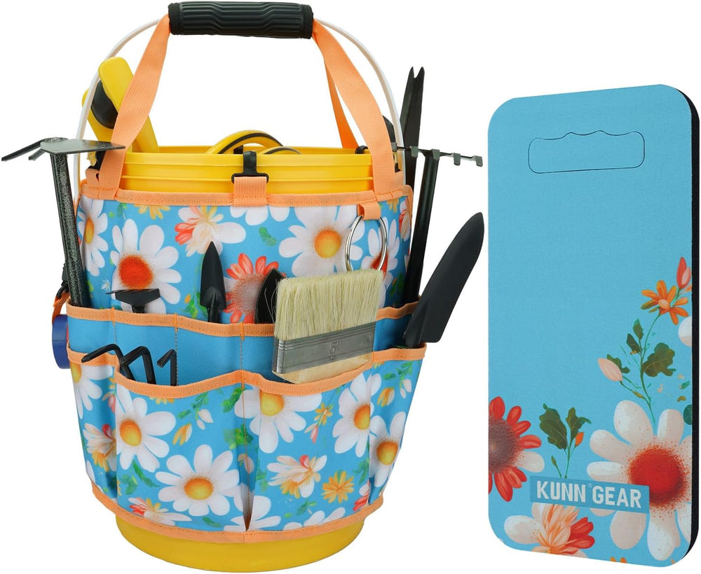 KUNN 5 Gallon Garden Bucket Tool Organizer & Kneeling Pad Set, 18-Pocket ...