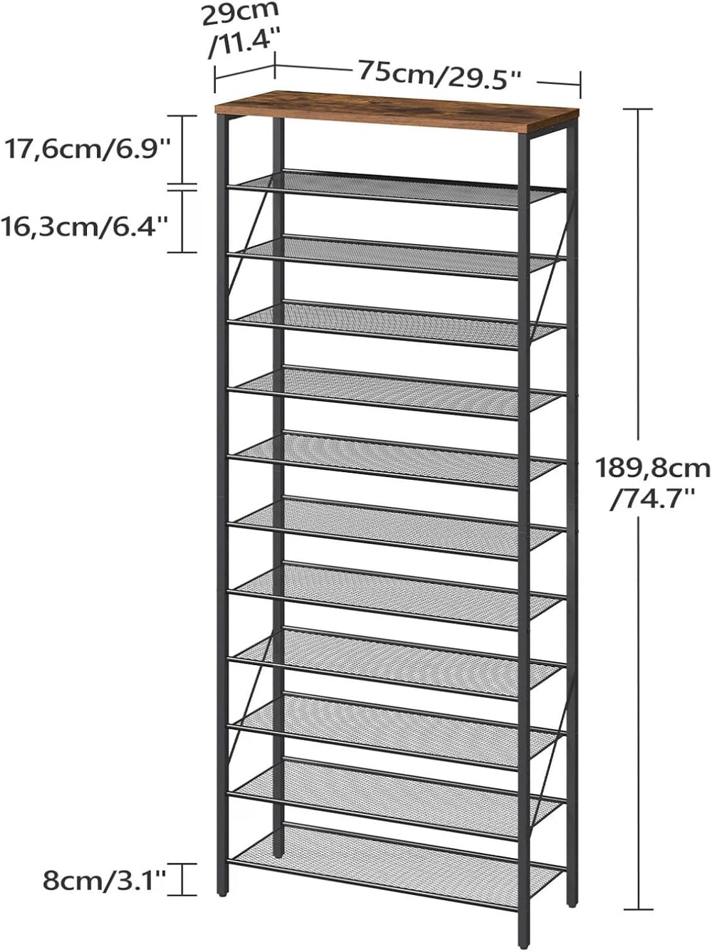 MAHANCRIS 12 Tier Shoe Rack, Shoe Storage Organizer, Holds 44-48 Pairs