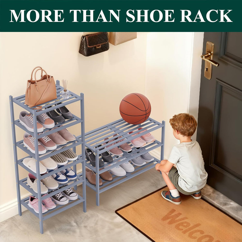Smiry Bamboo Shoe Rack, 5 Horizontal Slats, 5 Tier - 33.9" Wide, Grey