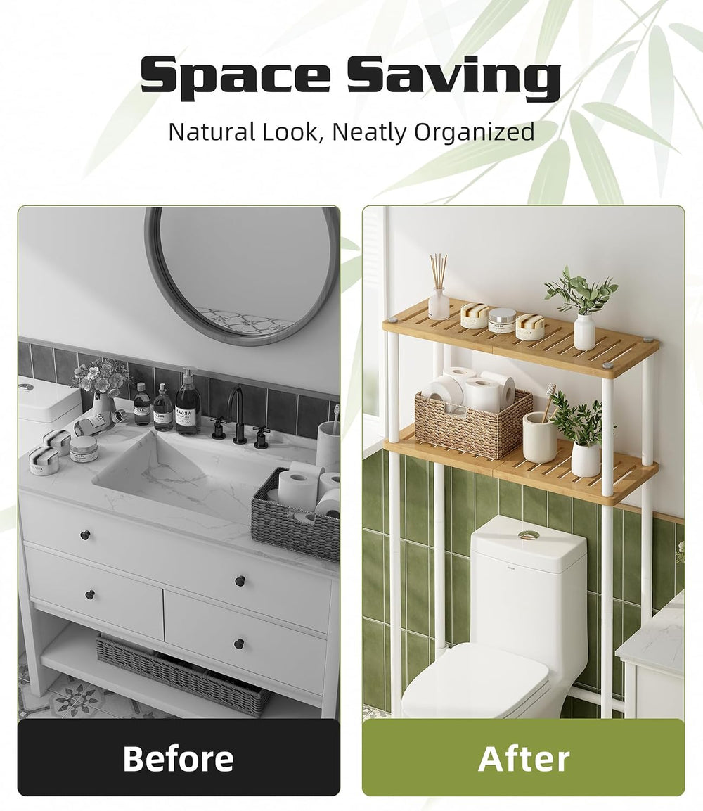 LiSHELF Bamboo Over The Toilet Storage Shelf 2-Tier Bathroom Organizer Rack F...