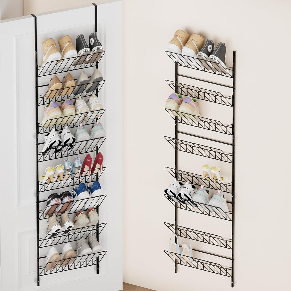 SWTYMIKI Over the Door Shoe Organizer - Adjustable 8 Tier Hanging Shoe Rack O...