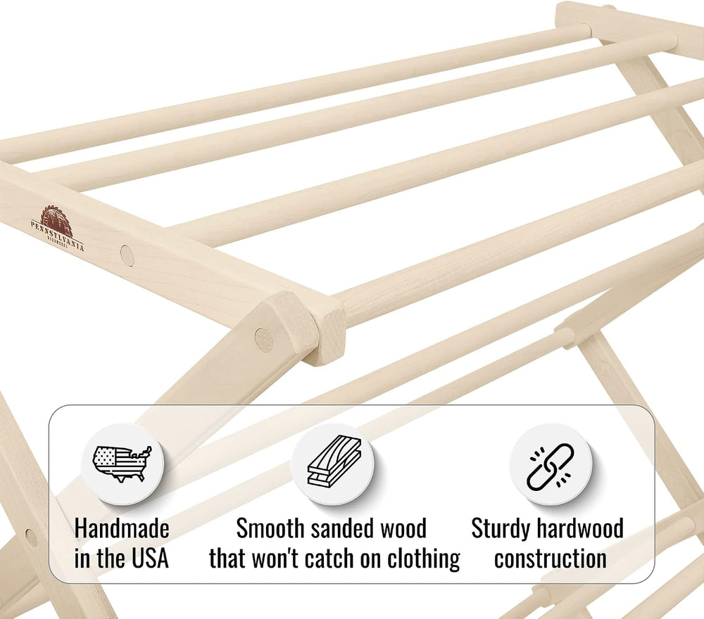 Premium American Maple Clothes Drying Rack - Handcrafted in Pennsylvania - So...