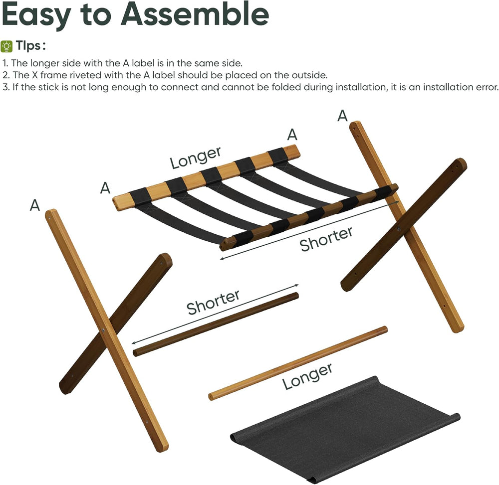 Luggage Rack, Folding Luggage Rack for Guest Room, Walnut Bamboo Suitcase Sta...