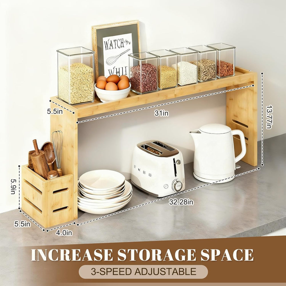 Over The Stove Shelf Wooden,Bamboo Spice Rack for Above the Kitchen Hob,31.5-...