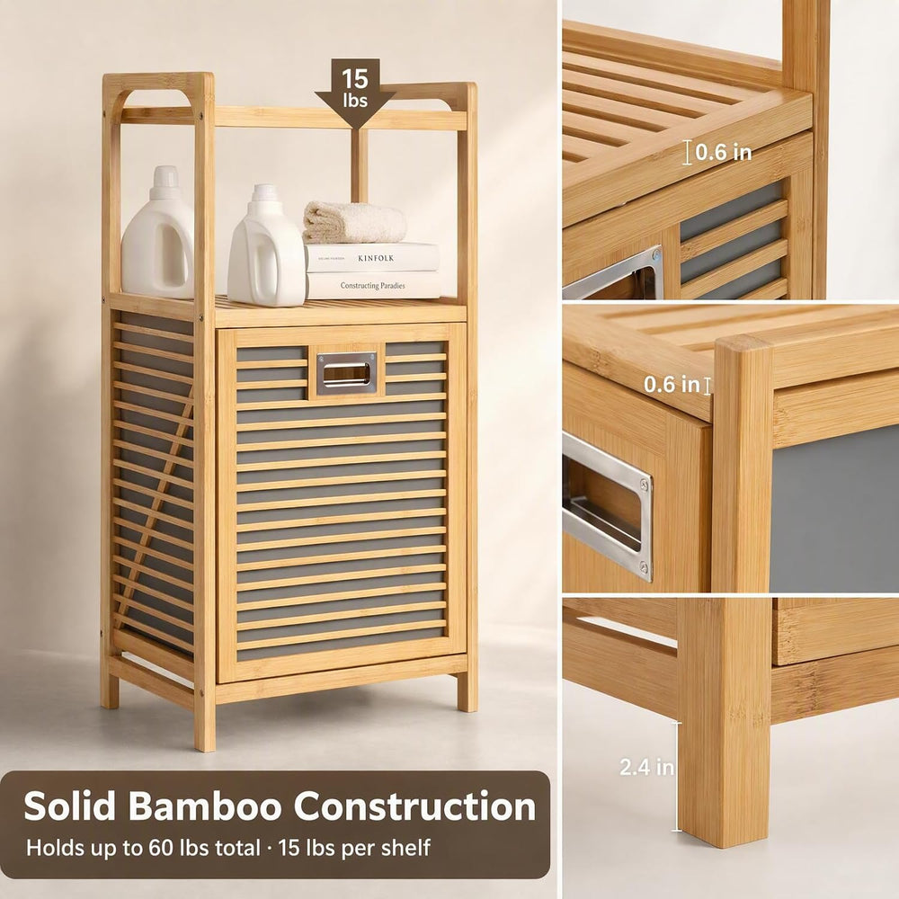 Tilt-Out Laundry Hamper Cabinet, Bamboo Laundry Basket Organizer with Removab...