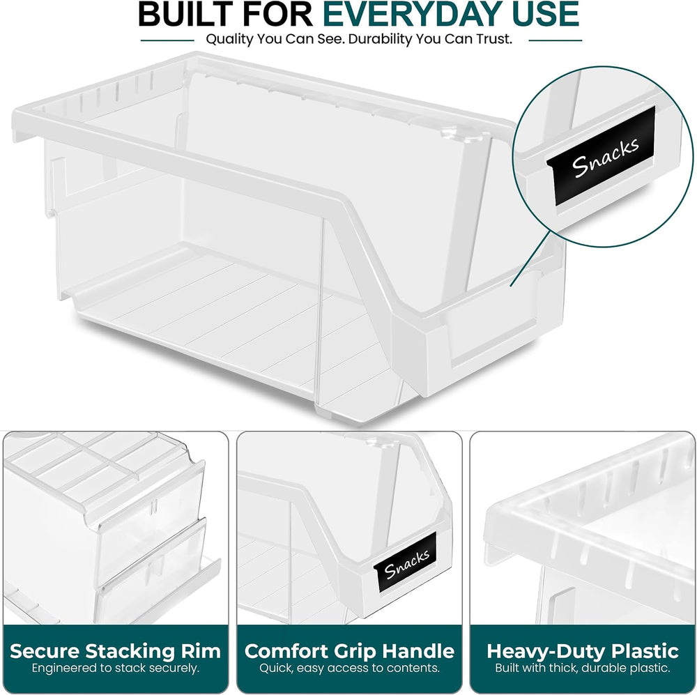 Sorbus Clear Stackable Storage Bins 8 Pack – Open Front Plastic Stackable Pan...