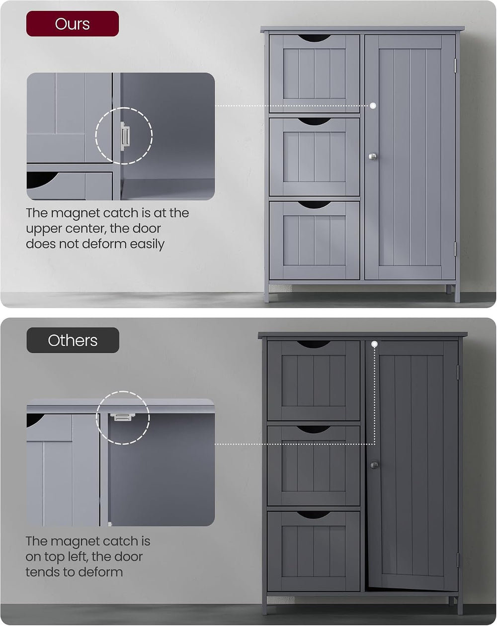 VASAGLE Bathroom Floor Storage Cabinet, 3 Drawers, Dove Gray