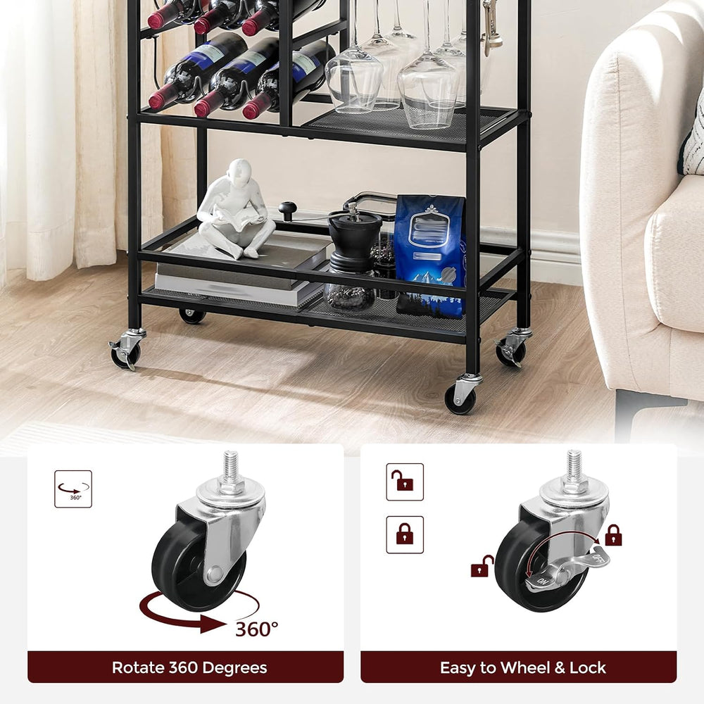 MAHANCRIS Bar Cart for Home, 3-Tier Serving Cart with Wheels and Handle, Beve...