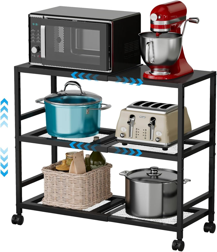 Expandable Metal Storage Shelves Rack with Wheels,3Tier Heavy Duty Shelving