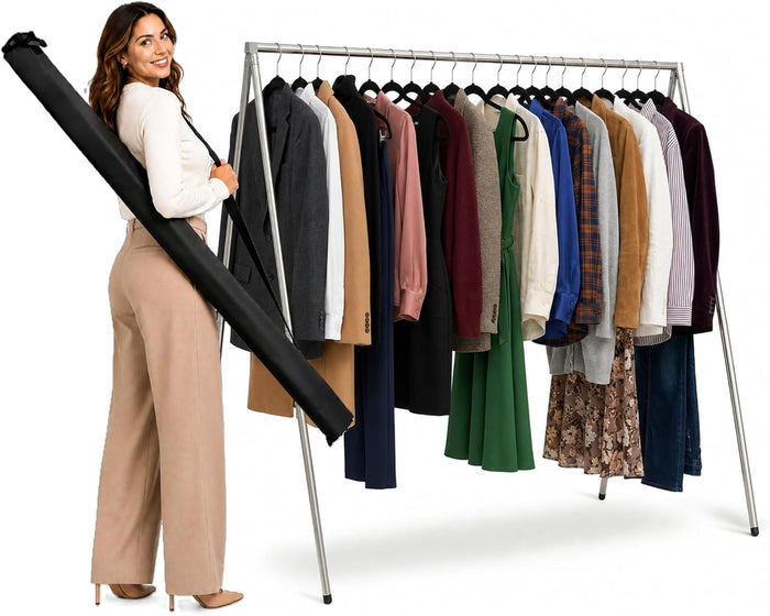 FOL-D-RAK Portable Clothing Rack, Folding Garment Rack with Carry Bag-no Assembly, lightweight 4 LB. Aluminum, 60 LB. Capacity-Travel, Closet, Retail, Trade Show, Dance Recital
