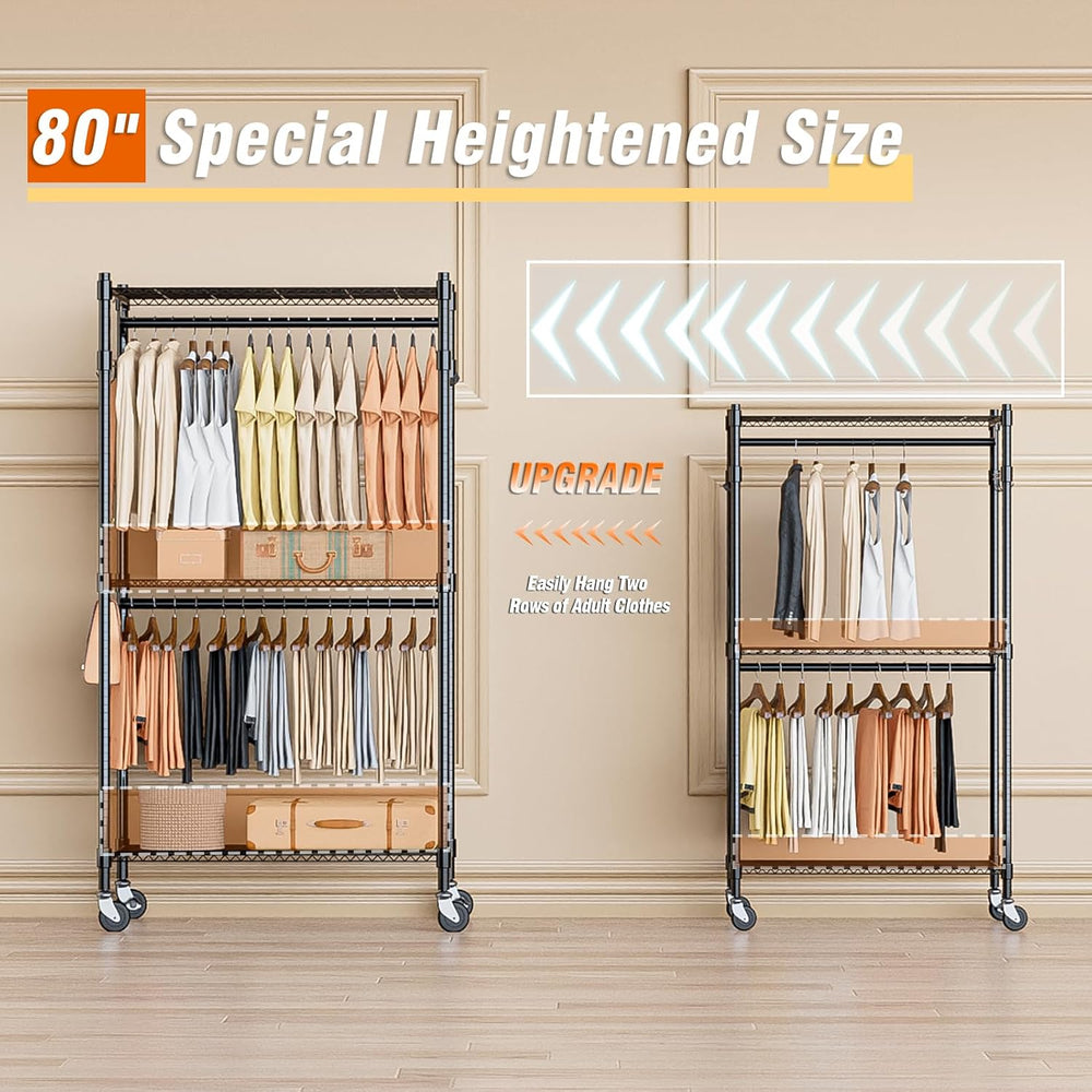Homdox Heavy Duty Clothing Rack with 3 Tier Adjustable Wire Shelves, Garment ...