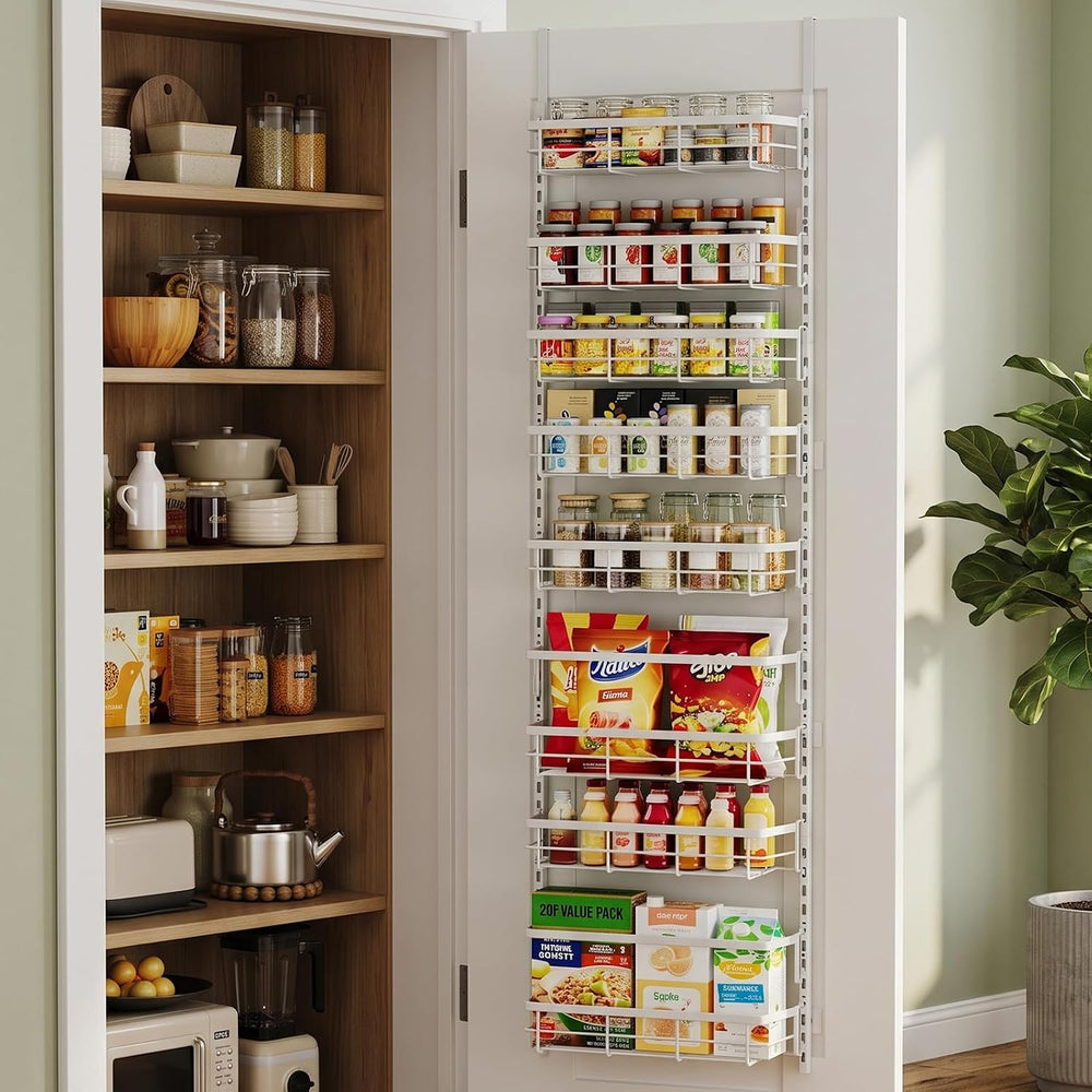 Over The Door Pantry Organizer, 8 Tier Adjustable Pantry Door Organization an...