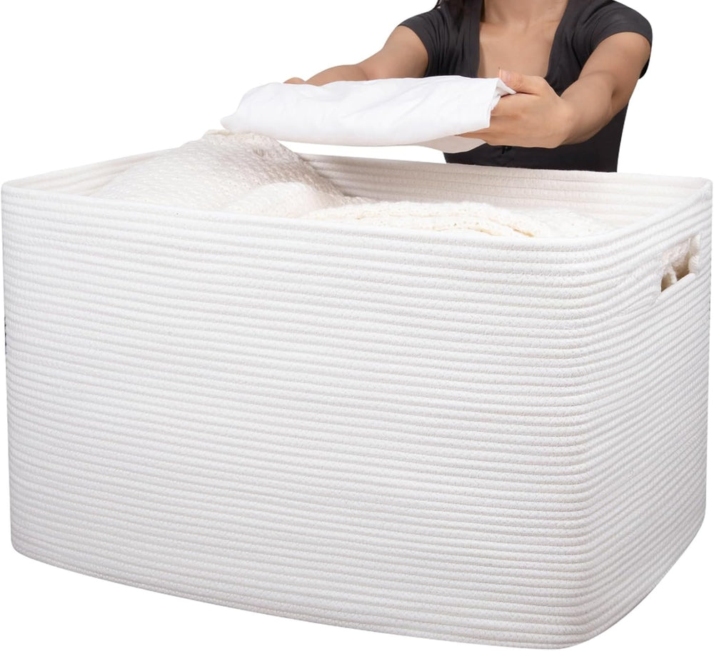 OIAHOMY 118L XXXLarge Rope Storage Basket, Oversized Blanket Basket White