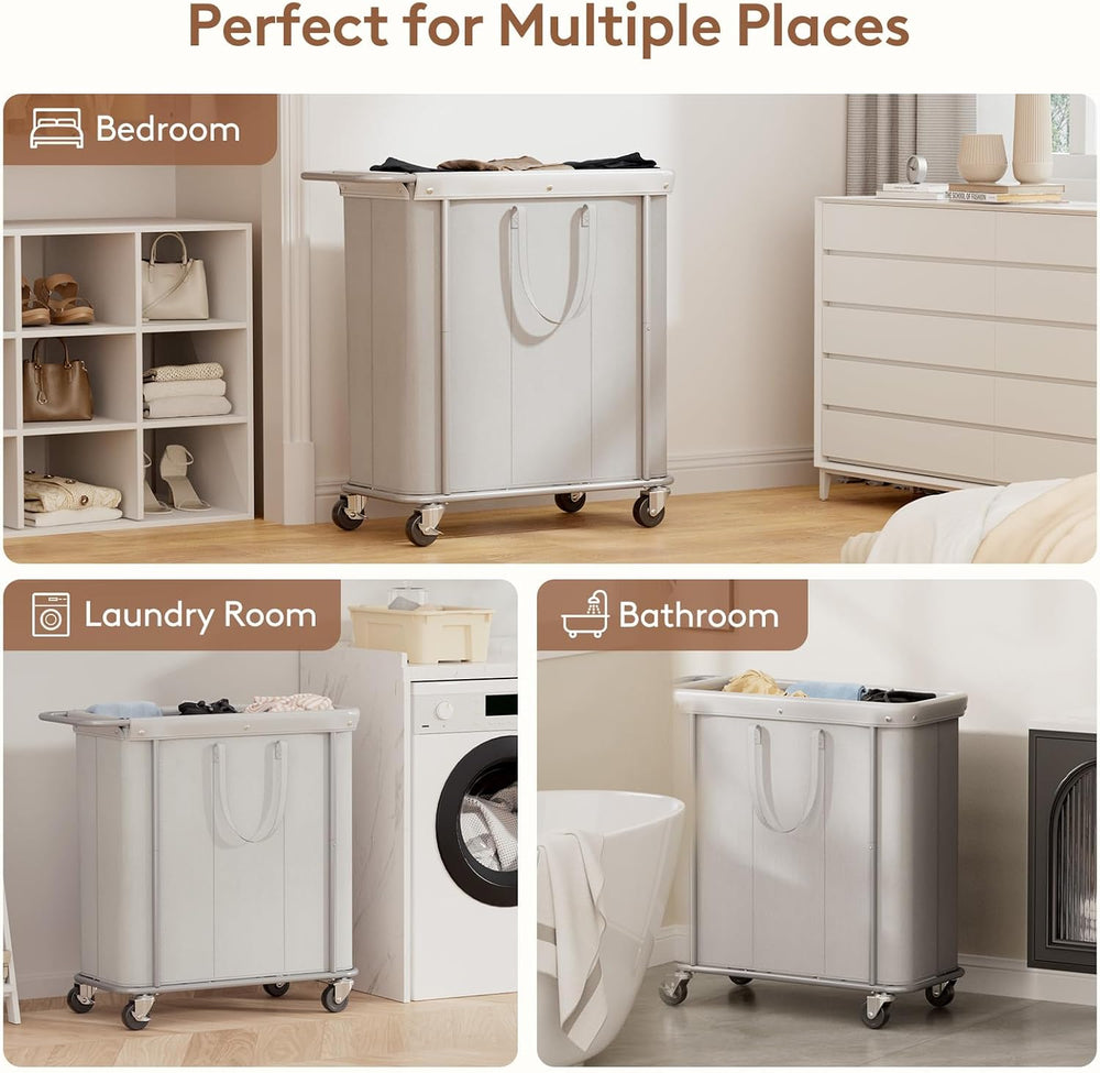 Lifewit 200L Rolling Laundry Basket with Steel Frame, Removable Bag, Silver Gray