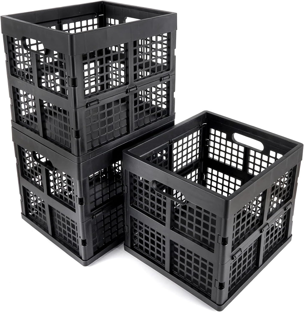 Eslite 3-Pack Collapsible Plastic Storage Crates,Foldable Crates for Storage,...