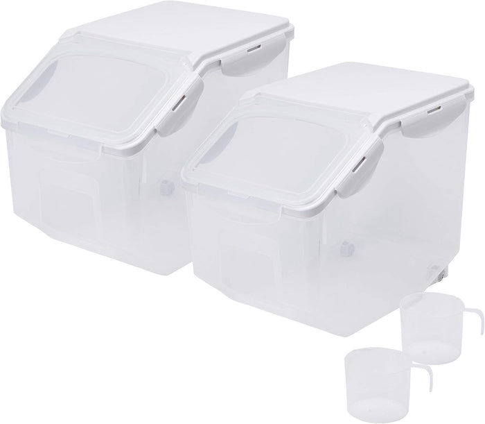 HANAMYA 10 Liter / 20 lbs Rice Storage Container with Measuring Cup, BPA free, For Rice | Grain | Pet Food | Flour, 2 counts, Clear