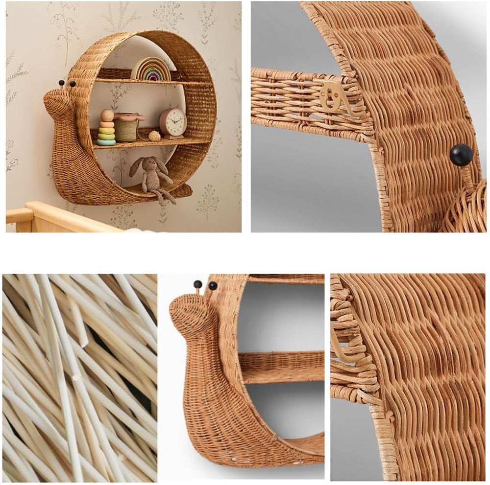 Generic Boho Arched Woven Rattan 3-Tier Wall Shelf, Snail Shaped Wall Mount, ...