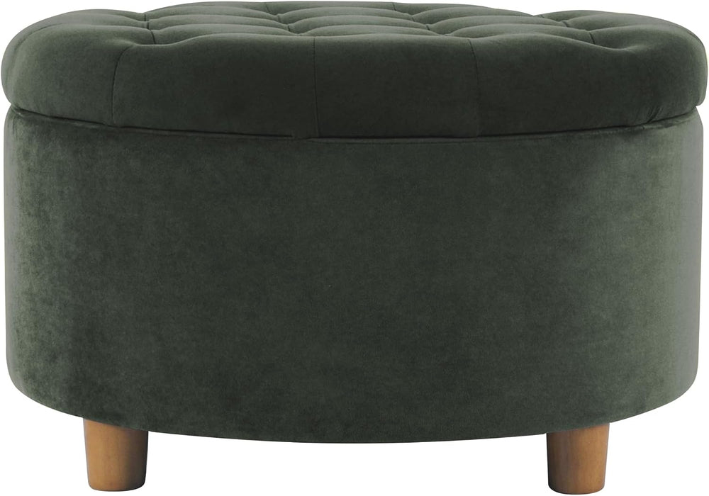 HomePop Home Decor | Large Button Tufted Velvet Round Storage Ottoman | Ottom...