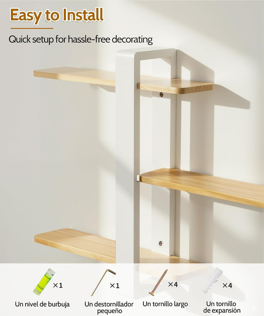SUMGAR Floating Shelves for Wall, 3 Tier White Wood Adjustable Shelf Unit