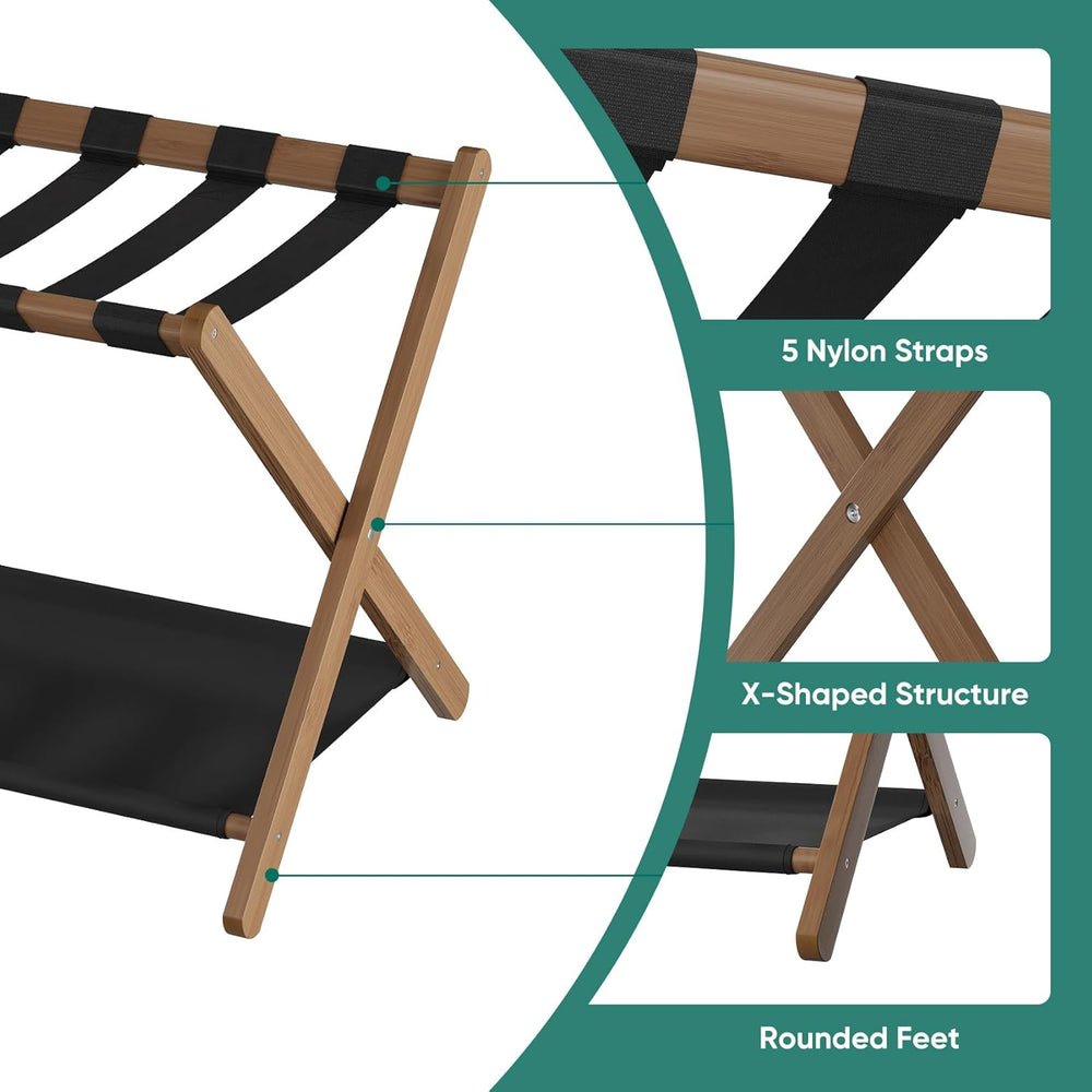 Smuxee Walnut Bamboo Luggage Rack Pack of 2, Foldable Suitcase Stand with Sto...