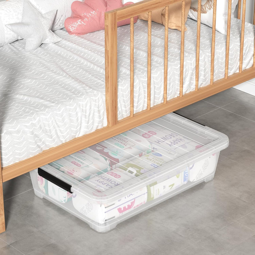 40 Quart Plastic Clear Underbed Storage Bin with Wheels, 3 Packs